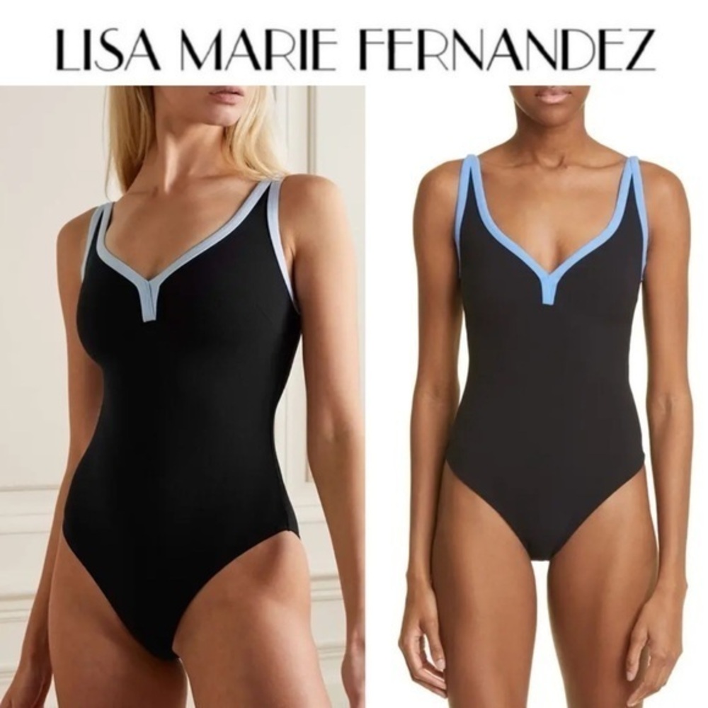 Lisa Marie Fernandez Maria Contrast-Trim One-Piece Swimsuit sz 2 US 4/6 NWT 595$